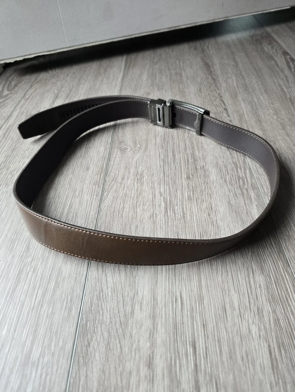 SlideBelts Brown Leather Ratchet Belt Adjustable No Hole Gunmetal Buckle Men's